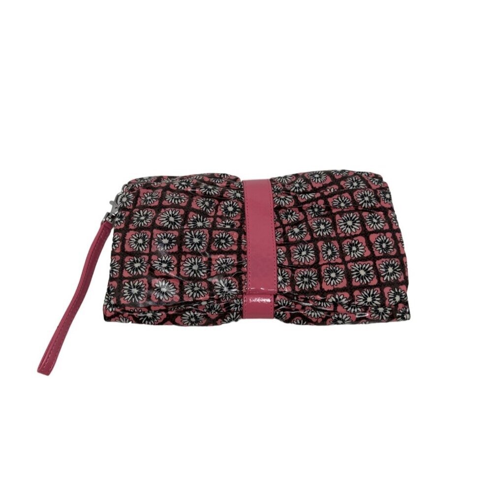 Vera Bradley Frill Collection Clutch with Crossbody Strap Mocha Rouge Retired
